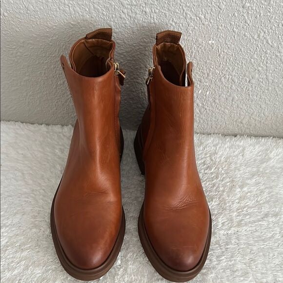 Franco Sarto Women’s Size 5.5 100% Genuine Leather Beam Ankle Boots in Cognac - Picture 5 of 11